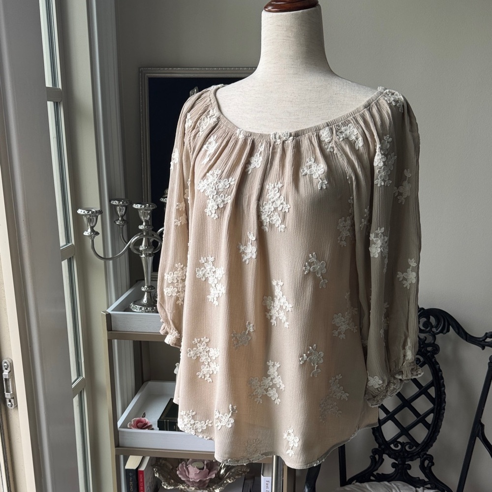 Soft Surroundings Beige Floral Blouse